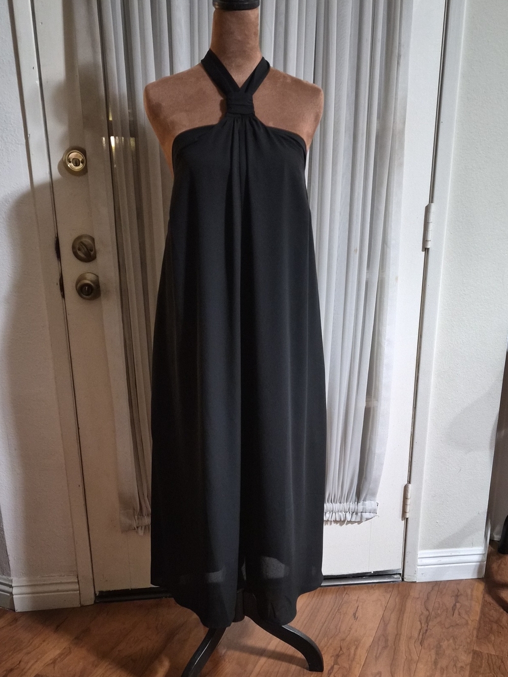 INC International Concepts Black Halter Midi Dress with Knotted Neck